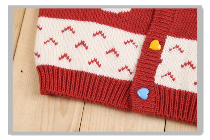 手工编织儿童毛衣 小兔天鹅图案 红色长袖开衫详情8
