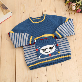 口袋戴眼镜 纯手工编织儿童毛衣 童装 手工毛衣