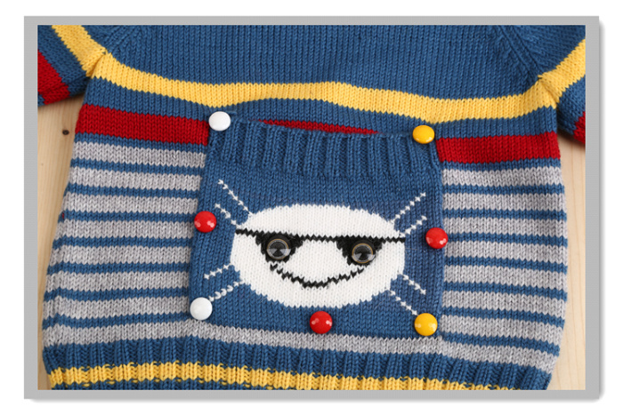 口袋戴眼镜 纯手工编织儿童毛衣 童装 手工毛衣