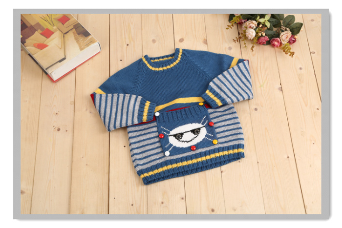 口袋戴眼镜 纯手工编织儿童毛衣 童装 手工毛衣