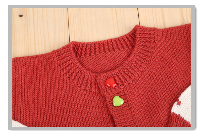 手工编织儿童毛衣 小兔天鹅图案 红色长袖开衫详情4