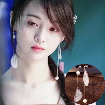 韩国不对称珍珠长款个性吊坠耳坠 郑爽同款仙