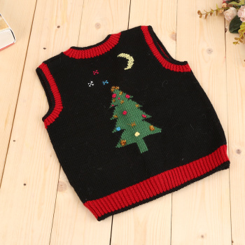 男童鸡心领毛线背心开衫 男幼童V领藏青羊毛马