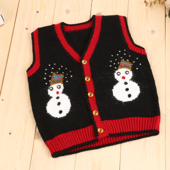 男童鸡心领毛线背心开衫 男幼童V领藏青羊毛马