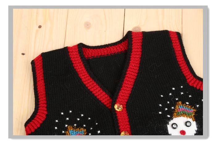 男童鸡心领毛线背心开衫 男幼童V领藏青羊毛马