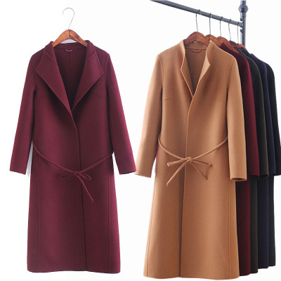 Double-sided cashmere coat Women's autumn and winter waist belt 100% pure handmade wool in the long coat