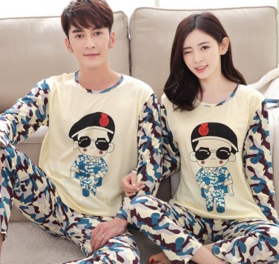 Autumn and winter new long-sleeved couples pajamas cute cartoon casual fashion boys and girls pajamas