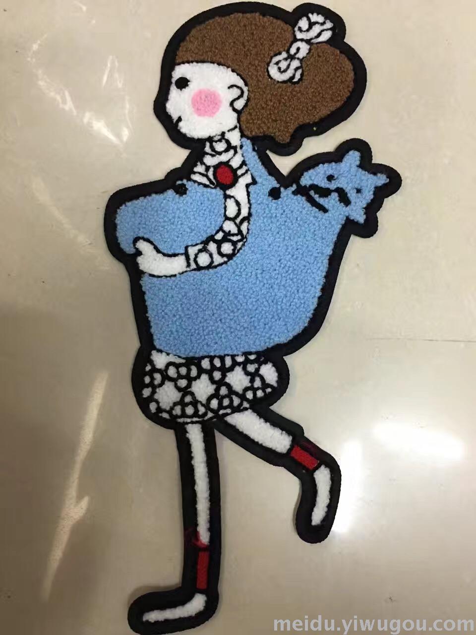 毛巾绣小女孩服装辅料布贴 绣花标商标配件