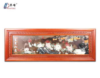 华峰工艺天然玉石画 玉雕装饰画 双框实木中式玉雕画