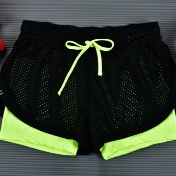 夏季网眼运动短裤女假两件防走光健身短裤速干