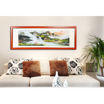 华峰工艺70*200仿柚木框国画旭日东升 万山红遍