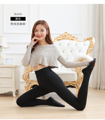 Lady in autumn and winter and high density super soft and plush padded one wearing foot warm pants jeans leggings