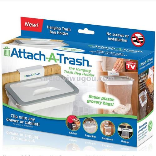 Attach-A-Trash with Hooks Storage Rack behind the Door Kitchen Trash Rack Cabinet Garbage Bag Trash Can
