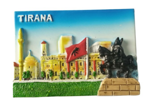 tirana, the albanian capital tourist souvenir refrigerator.