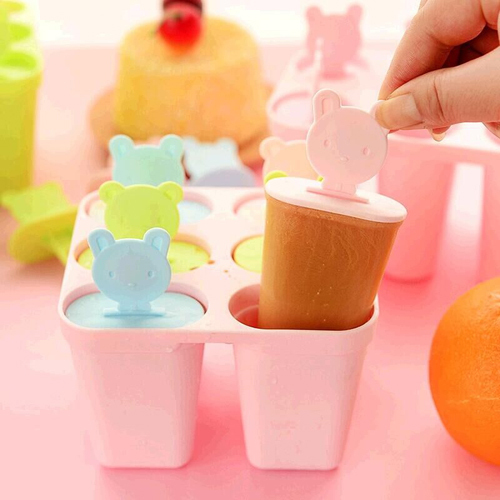European and American Children‘s Cartoon Flat Ice Lollipop Mould Ice Cream Popsicle Mold 6-Piece round Bear
