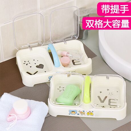 Creative Simple Double-Body Large Capacity Soap Box Bathroom with Lid Waterproof Double Grid Drain Soap Box Soap Box