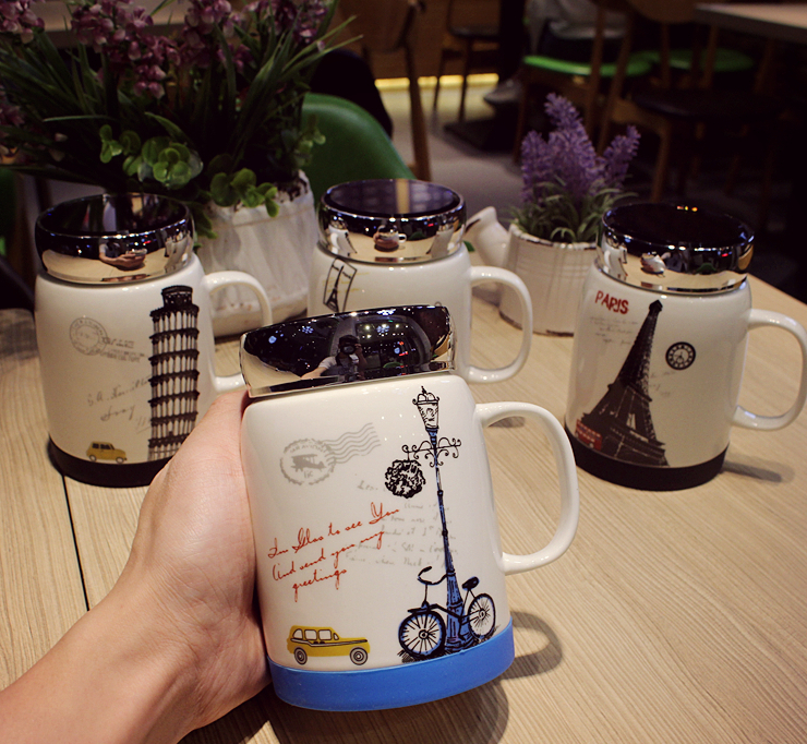 低价 创意铁塔陶瓷杯 世界风景镜面杯