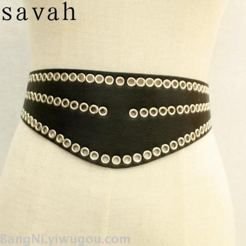 korean women‘s personality super wide gas eye hollow waist seal fashion all-match skirt super wide belt
