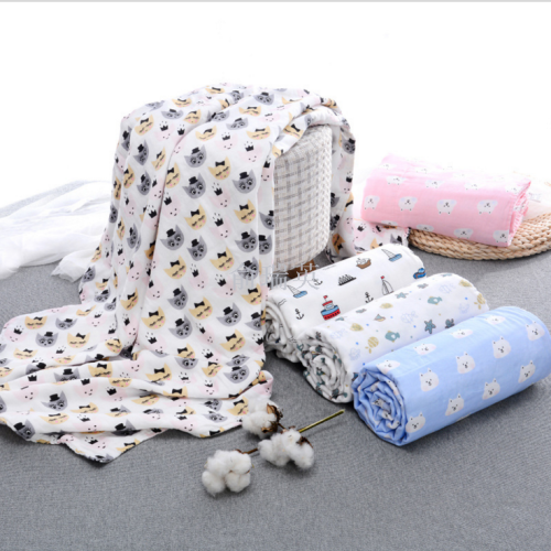 New Washed 110*110 Combed Cotton High Density Gauze Children‘s Duvet Duplex Printing Baby Bath Towel Soft and Absorbent