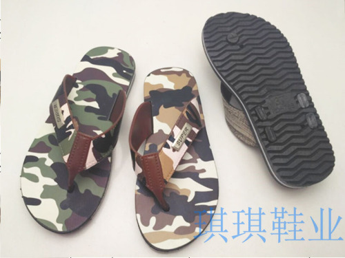 foreign trade flip flops pvc blowing camouflage pattern men‘s beach flip-flops