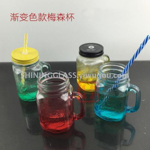 1841 Gradient Mason Cup Half Color Cup with Straw Cold Drink Juice Cup with Lid Coctail Glass