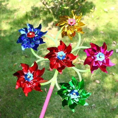 Six bright flake windmill plastic traditional outdoor small windmill hot sell children toys wholesale