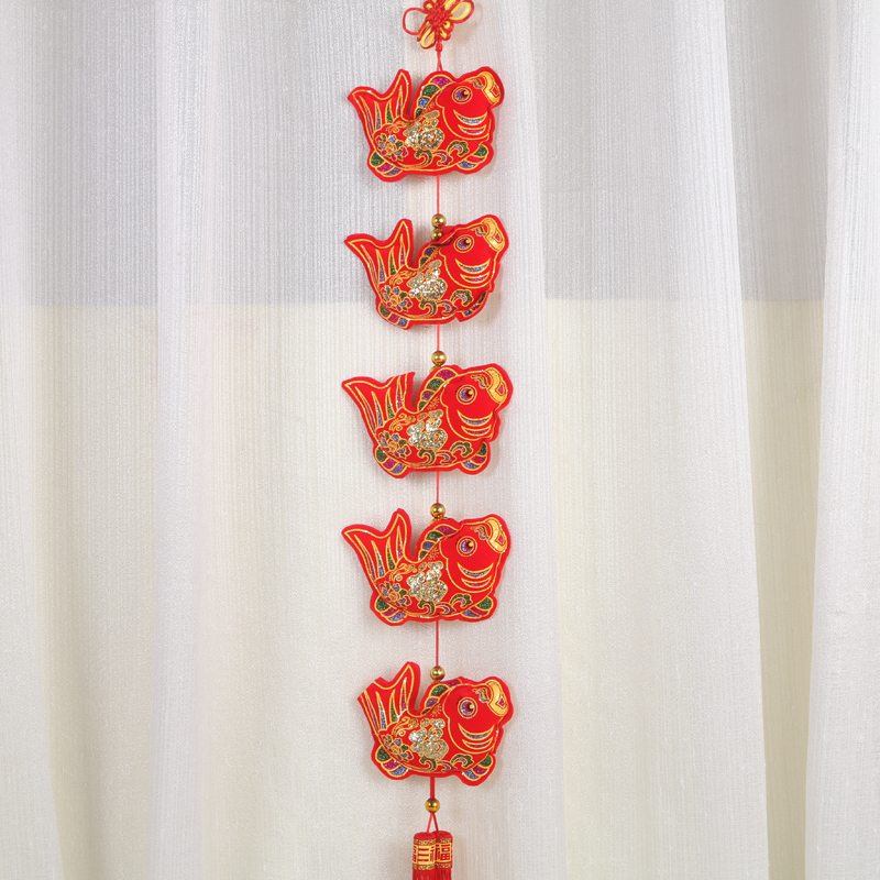 烫金福字年年有余挂件 春节家居装饰 五福鱼八仙鱼挂件