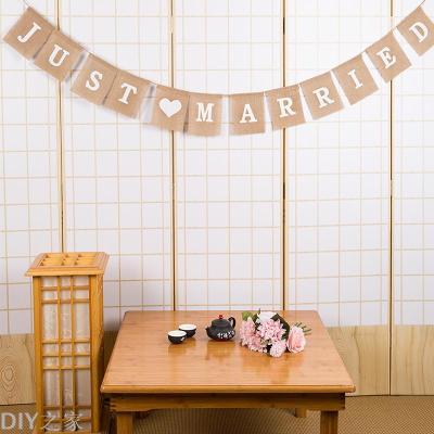 JUST MARRIED Ma Buqi vintage linen wedding decorations flower flags