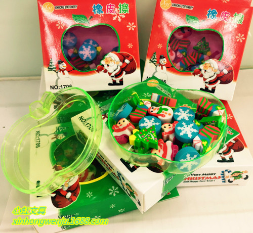 cartoon cute apple box christmas mini eraser factory direct sales