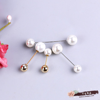 时尚一字插针胸针防走光别针双珍珠开衫扣领针披肩扣套装配饰