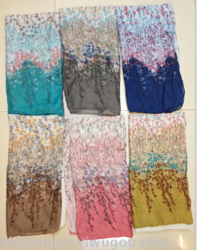 Gradient Water Grass Flower Printing Pattern Fashion Silk Scarf Summer Shawl Colors and Styles