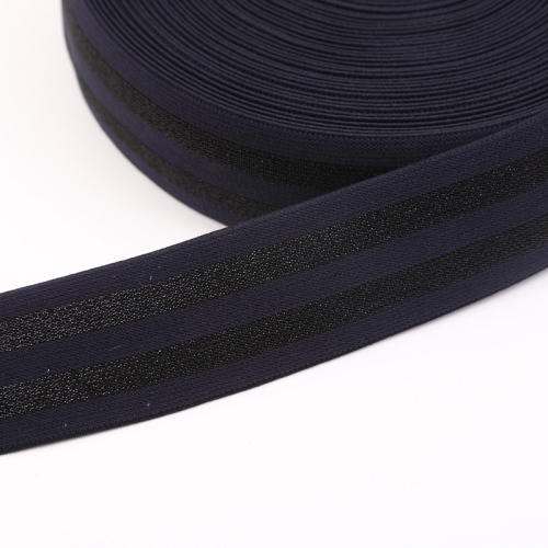 Purple Background Black Bright Silk Horizontal Stripe Elastic Ribbon Gold and Silver Silk Woven Elastic Tape 