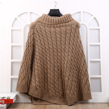 纯色麻花编织工艺针织衫斗篷披肩 秋冬长款流