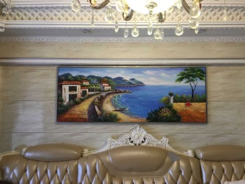手绘油画简欧风景画客厅沙发背景墙卧室床头挂画 地中海
