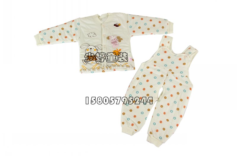 婴幼儿春秋薄夹棉外出服小兔背带两件套 60-65码