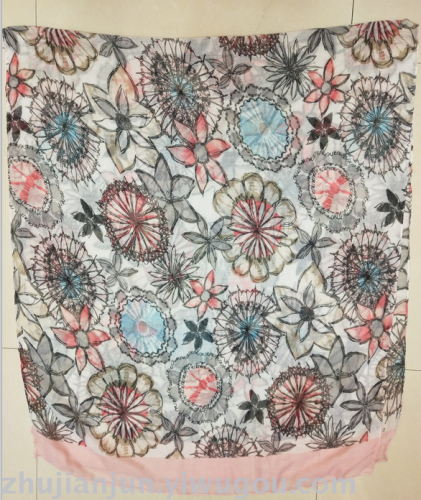 Circle Big Flower Print Pattern Fashion Bali Yarn Scarf Summer Shawl with Various Colors and Styles