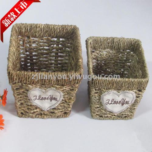 supply set dihydrate grass woven square vase iron flower basket pastoral vase simulation plant flower plate