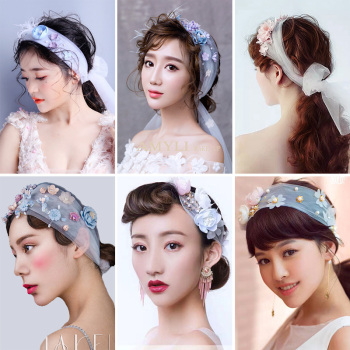新款韩式花朵头纱发带聚会宴会生日婚礼新娘伴娘礼服配件饰品