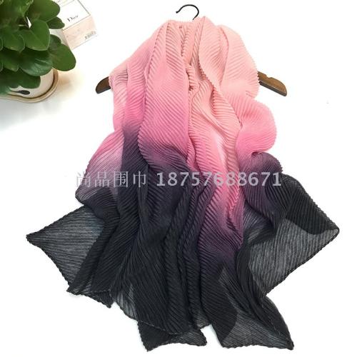 2020 Korean Style New Gradient Pressure Zou Fold Zou Scarf Beach Towel Shawl Air Conditioning Sunscreen Scarf Factory Direct Sales