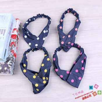 头饰发带头带洗脸头巾宽头套交叉波点发带女