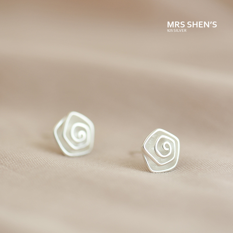 925纯银韩国清新甜美气质设计螺旋卷素银耳钉 女防过敏百搭