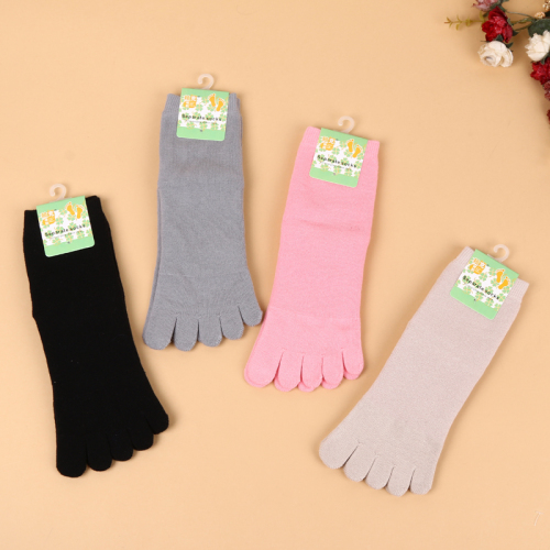 hyatt rabbit cotton toe socks five toe socks solid color mid-calf terry toe socks women‘s socks