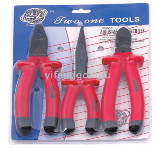 3Pc Black and Red Handle Electrician Handle Pliers Double Bubble Packaging Hardware Tools