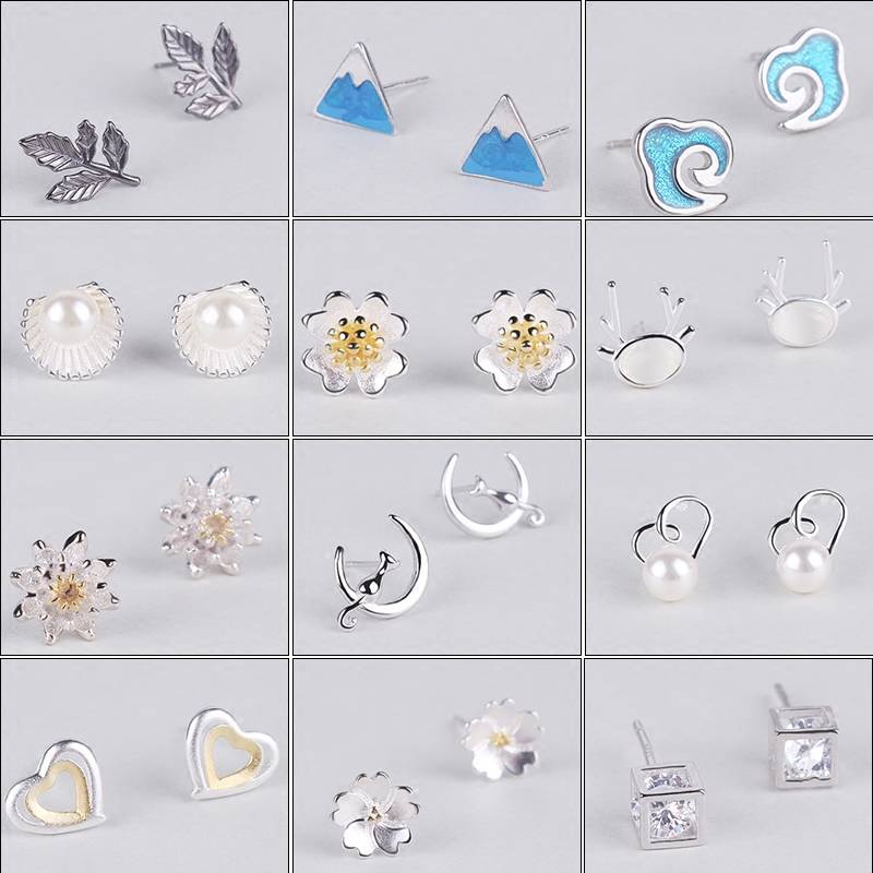 s925纯银耳钉女韩国气质简约防过敏耳环学生清新甜美个性百搭