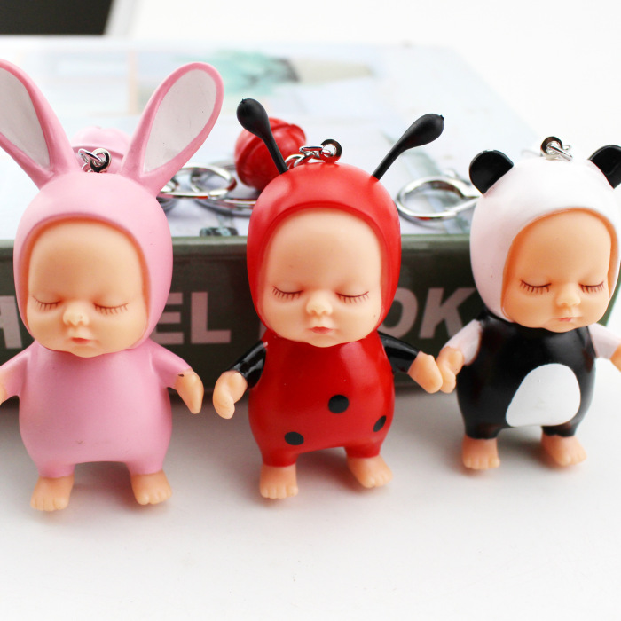 可爱创意睡眠娃娃钥匙扣 卡通钥匙挂件男女汽