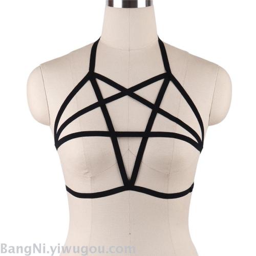 seductive sexy lingerie hollow out five-pointed star strap elastic harness bra nightclub dance performance clothing