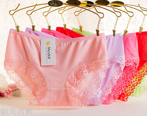 Girl Low Waist Underwear Modal Solid Color Lace Taobao Hot Sales Factory Direct Sales