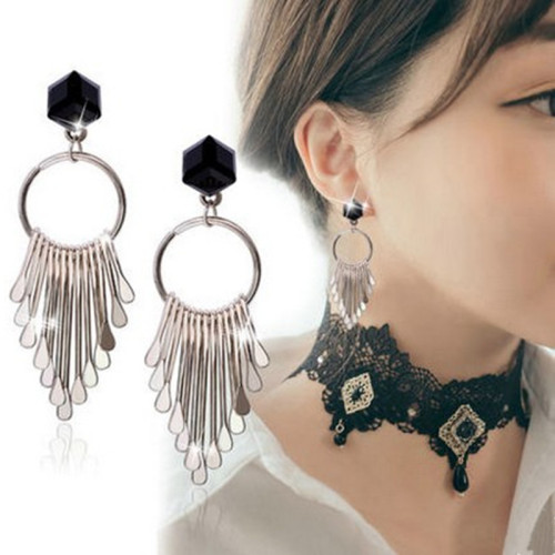 socialite style fashionable exaggerated korean style earrings elegant women‘s long tassel simple all-match korean ornament earrings