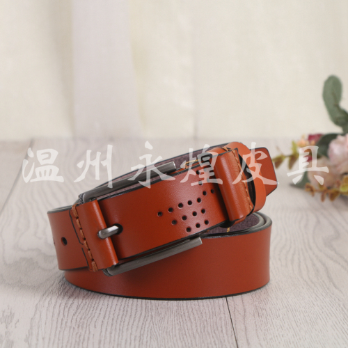 simple all-match pin buckle pure cowhide pants belt casual retro hollow belt