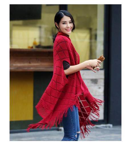 shawl factory direct new wool shawl spring， autumn and winter women‘s tassel shawl cape knitted scarf